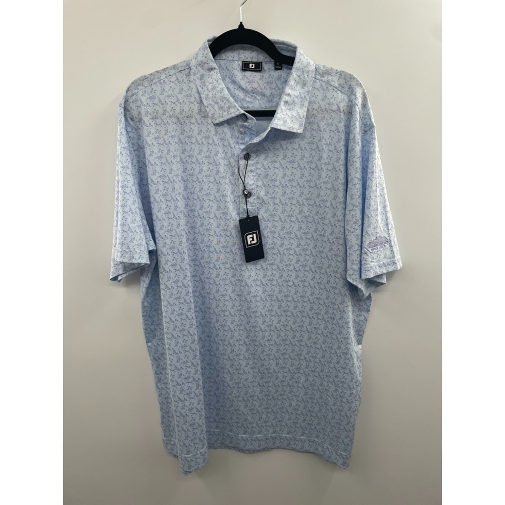 NWT Footjoy Vintage Floral Lisle Polo Shirt Men's XL Ice Water Periwinkle Button